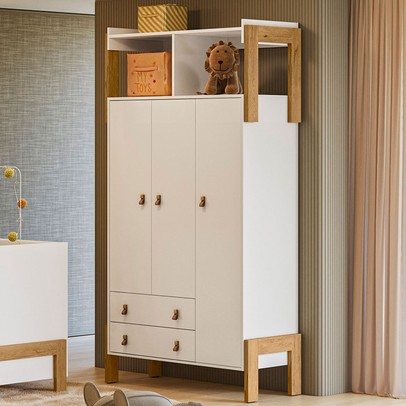 Guarda-Roupa Infantil Fantasia 3 Portas 2 Gavetas Branco - Qmovi