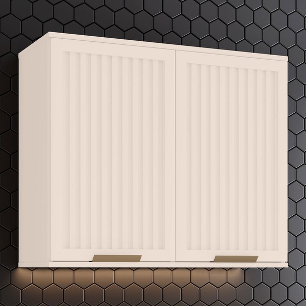 Armário Aéreo Cozinha 80 Cm Connect 2 Portas Ripado Off White - Henn