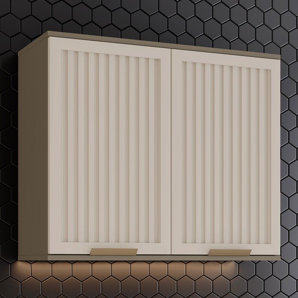 Armário Aéreo Cozinha 80 Cm Connect 2 Portas Ripado Duna/Cristal - Henn