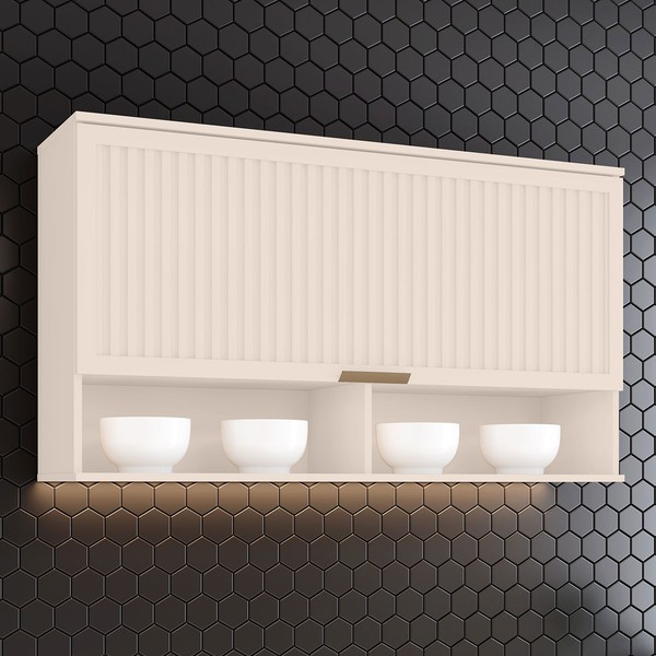 Armário Aéreo Cozinha 120 Cm Connect 1 Porta Ripado Off White - Henn