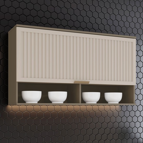 Armário Aéreo Cozinha 120 Cm Connect 1 Porta Ripado Duna/Cristal - Henn