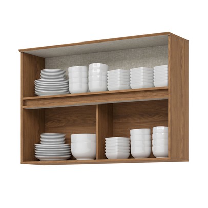 Armário Aéreo Cozinha 120 Cm Requinte 2 Portas Ripado com Vidro Nature - Henn