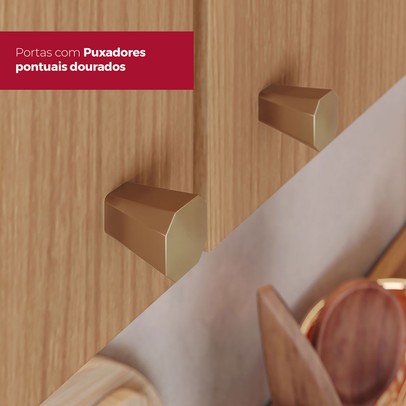 Armário Aéreo Cozinha 120 Cm Requinte 2 Portas Ripado com Vidro Nature - Henn