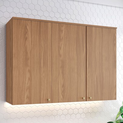 Armário Aéreo Cozinha 120 Cm Requinte 3 Portas Nature -  Henn