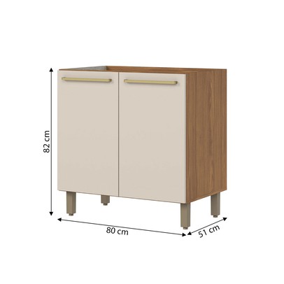 Balcão de Cozinha 80 Cm Requinte 2 Portas 1 Prateleira Nature/Areia Hp - Henn