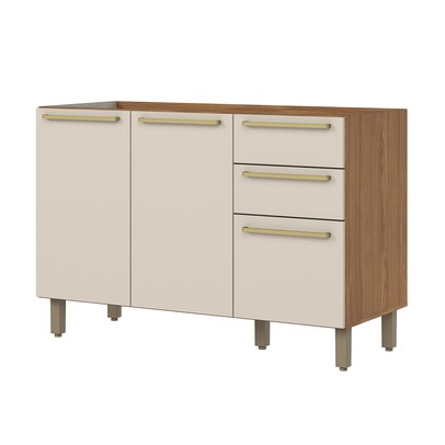 Balcão de Cozinha para Pia 120 Cm Requinte 3 Portas 2 Gavetas Nature/Areia Hp - Henn