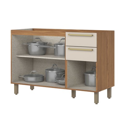 Balcão de Cozinha para Pia 120 Cm Requinte 3 Portas 2 Gavetas Nature/Areia Hp - Henn