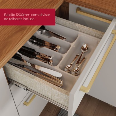 Balcão de Cozinha para Pia 120 Cm Requinte 3 Portas 2 Gavetas Nature/Areia Hp - Henn