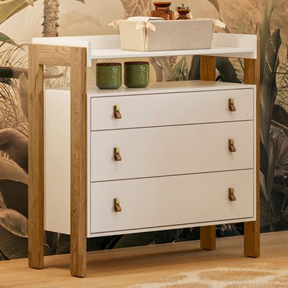 Cômoda Infantil Fantasia 3 Gavetas 1 Prateleira Branco Acetinado - Qmovi