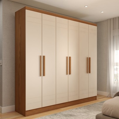 Guarda-Roupa Solteiro Luxemburgo 6 Portas 2 Gavetas Nature/Off White - Panorama Móveis