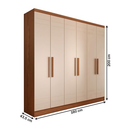 Guarda-Roupa Solteiro Luxemburgo 6 Portas 2 Gavetas Nature/Off White - Panorama Móveis
