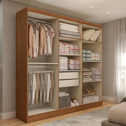 Guarda-Roupa Solteiro Luxemburgo 6 Portas 2 Gavetas Nature/Off White - Panorama Móveis