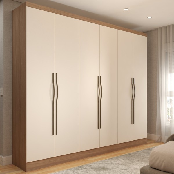 Guarda-Roupa Casal Dinamarca 6 Portas 2 Gavetas Nature/Off White - Panorama Móveis