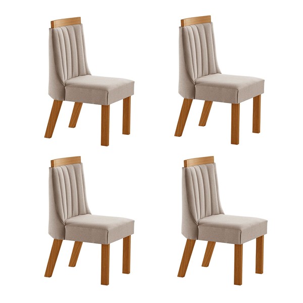 Cadeiras Kit 4 Cadeiras Lisboa Cinamomo/Linho Bege - Lj Móveis