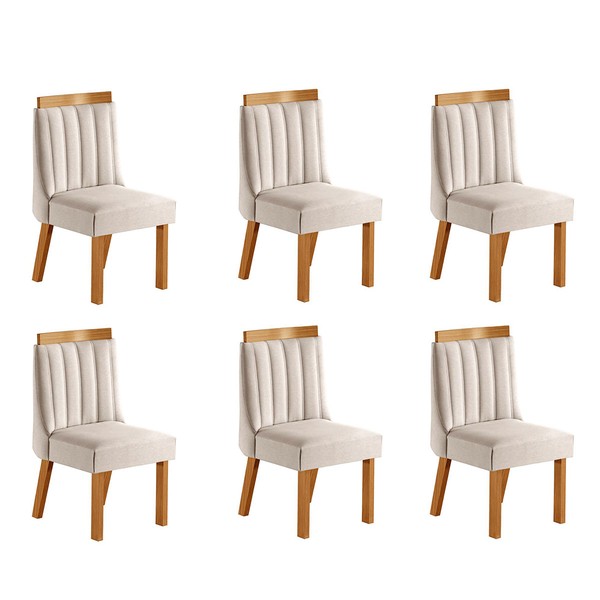 Cadeiras Kit 6 Cadeiras Lisboa Cinamomo/Suede Creme - Lj Móveis