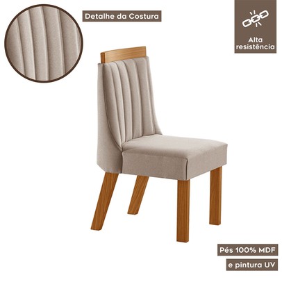 Cadeiras Kit 6 Cadeiras Lisboa Cinamomo/Linho Bege  - Lj Móveis