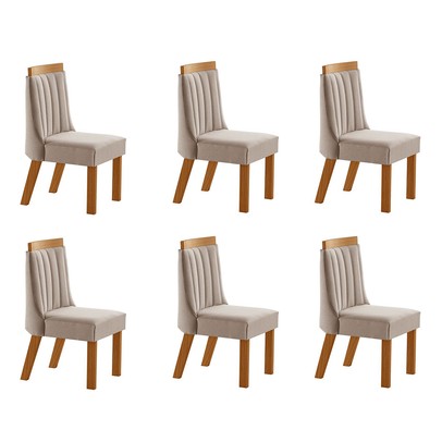 Cadeiras Kit 6 Cadeiras Lisboa Cinamomo/Linho Bege  - Lj Móveis