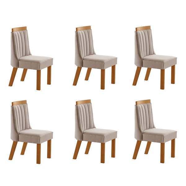 Cadeiras Kit 6 Cadeiras Lisboa Cinamomo/Linho Bege  - Lj Móveis