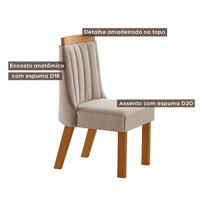 Cadeiras Kit 6 Cadeiras Lisboa Cinamomo/Linho Bege  - Lj Móveis