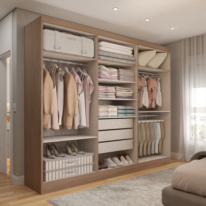 Guarda-Roupa Casal Hungria 6 Portas 3 Gavetas Nature/Off White - Panorama Móveis