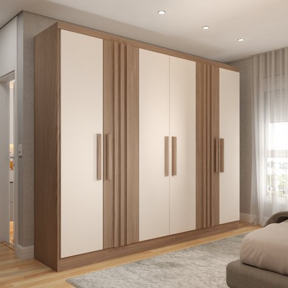 Guarda-Roupa Casal Hungria 6 Portas 3 Gavetas Nature/Off White - Panorama Móveis