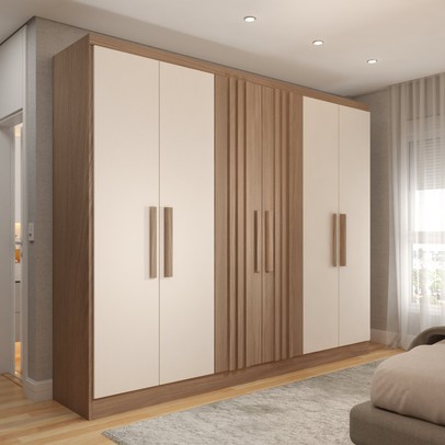 Guarda-Roupa Casal Hungria 6 Portas 3 Gavetas Nature/Off White - Panorama Móveis