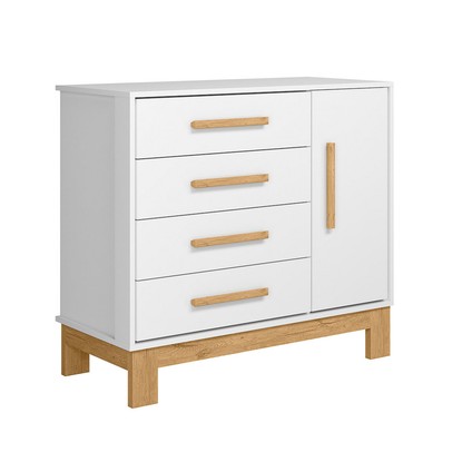 Cômoda Infantil Q Encanto 1 Porta 4 Gavetas Branco Acetinado - Qmovi