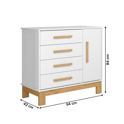 Cômoda Infantil Q Encanto 1 Porta 4 Gavetas Branco Acetinado - Qmovi