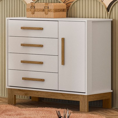 Cômoda Infantil Q Encanto 1 Porta 4 Gavetas Branco Acetinado - Qmovi