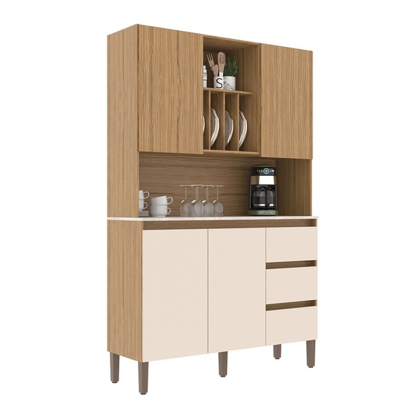 Armário de Cozinha 4 Portas 3 Gavetas Naturalle/Cristalo/Petra - Decibal