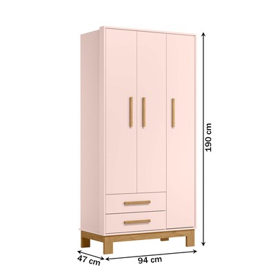 Guarda-Roupa Infantil Q Encanto 3 Portas 2 Gavetas Rosa - Qmovi