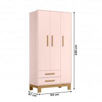 Guarda-Roupa Infantil Q Encanto 3 Portas 2 Gavetas Rosa - Qmovi