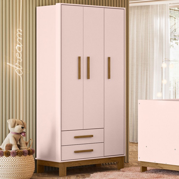 Guarda-Roupa Infantil Q Encanto 3 Portas 2 Gavetas Rosa - Qmovi