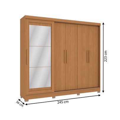 Guarda-Roupa Casal 5 Portas 4 Gavetas com Espelho Canela - Kappesberg