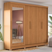Guarda-Roupa Casal 5 Portas 4 Gavetas com Espelho Canela - Kappesberg