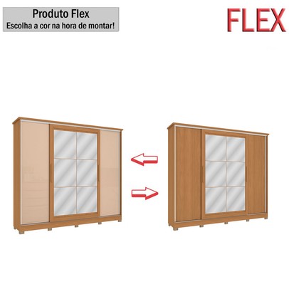 Guarda-Roupa Casal 4 Portas 4 Gavetas com Espelho Flex Canela/Macadamia - Kappesberg
