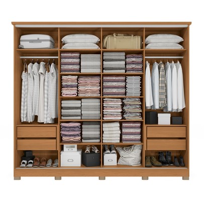 Guarda-Roupa Casal 4 Portas 4 Gavetas com Espelho Flex Canela/Macadamia - Kappesberg