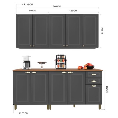 Cozinha Completa Firenze 10 Portas 2 Gavetas Chumbo - Indekes