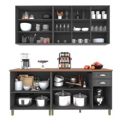 Cozinha Completa Firenze 10 Portas 2 Gavetas Chumbo - Indekes