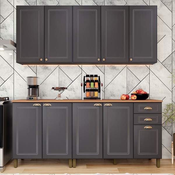 Cozinha Completa Firenze 10 Portas 2 Gavetas Chumbo - Indekes