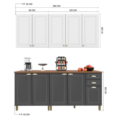 Cozinha Completa Firenze 10 Portas 2 Gavetas Branco/Chumbo - Indekes
