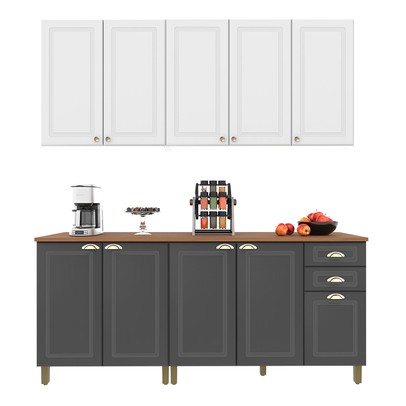 Cozinha Completa Firenze 10 Portas 2 Gavetas Branco/Chumbo - Indekes
