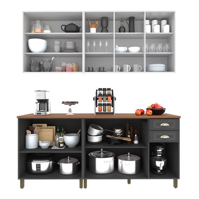 Cozinha Completa Firenze 10 Portas 2 Gavetas Branco/Chumbo - Indekes