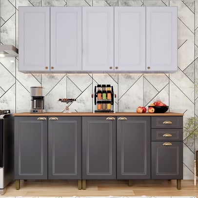 Cozinha Completa Firenze 10 Portas 2 Gavetas Branco/Chumbo - Indekes