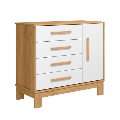 Cômoda Infantil Q Encanto 1 Porta 4 Gavetas Freijó/ Branco Acetinado - Qmovi