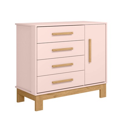 Cômoda Infantil Q Encanto 1 Porta 4 Gavetas Rosa - Qmovi
