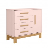Cômoda Infantil Q Encanto 1 Porta 4 Gavetas Rosa - Qmovi