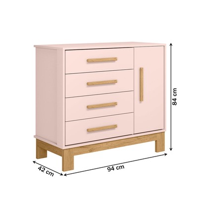 Cômoda Infantil Q Encanto 1 Porta 4 Gavetas Rosa - Qmovi