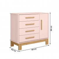 Cômoda Infantil Q Encanto 1 Porta 4 Gavetas Rosa - Qmovi