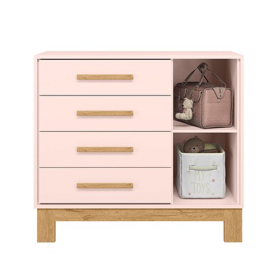 Cômoda Infantil Q Encanto 1 Porta 4 Gavetas Rosa - Qmovi